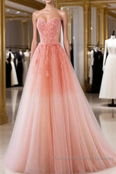 Fairy A Line Strapless Ombre Pink Tulle Semi Formal Prom Dresses For Teens